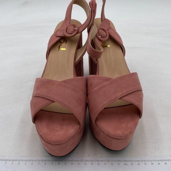 FSJ Pink Peep Toe Chunky High Heels Platform Sandals Ankle Strap Velvet Shoes - Picture 3 of 8